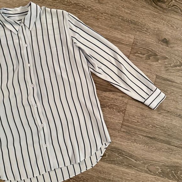 Equipment Light Blue Black Stripe Silk Button Up - Picture 4 of 9